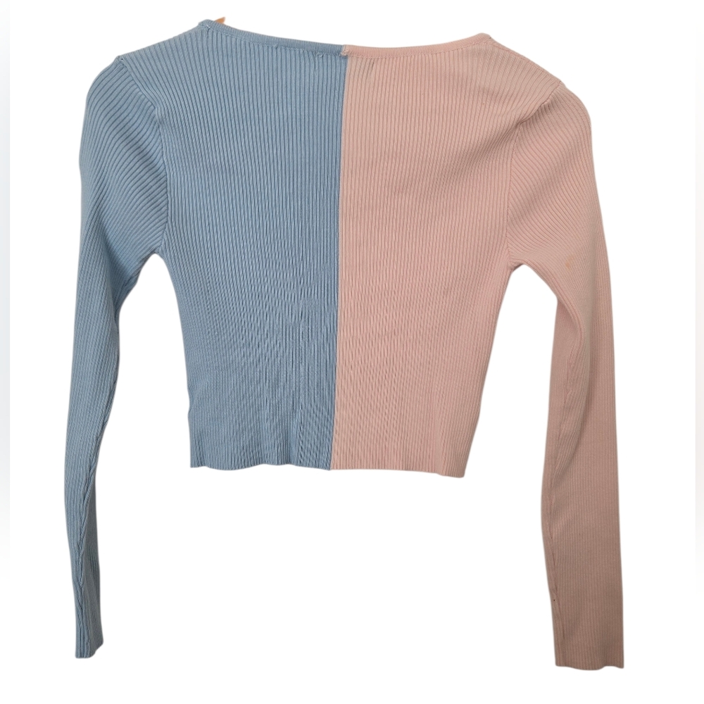 Say What Two-Tone Pink and Blue Cropped Cardigan  Size XL - Picture 3 of 3